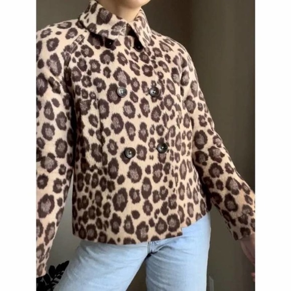 REBECCA TAYLOR Wool blend Leopard Faux Fur Coat - 10 - Picture 6 of 8